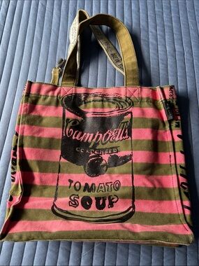 Campbell's Pink and Olive Striped Canvas Tote